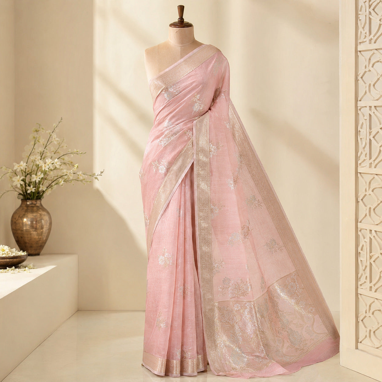 Chanderi Cotton Silk Saree - Blush Pink
