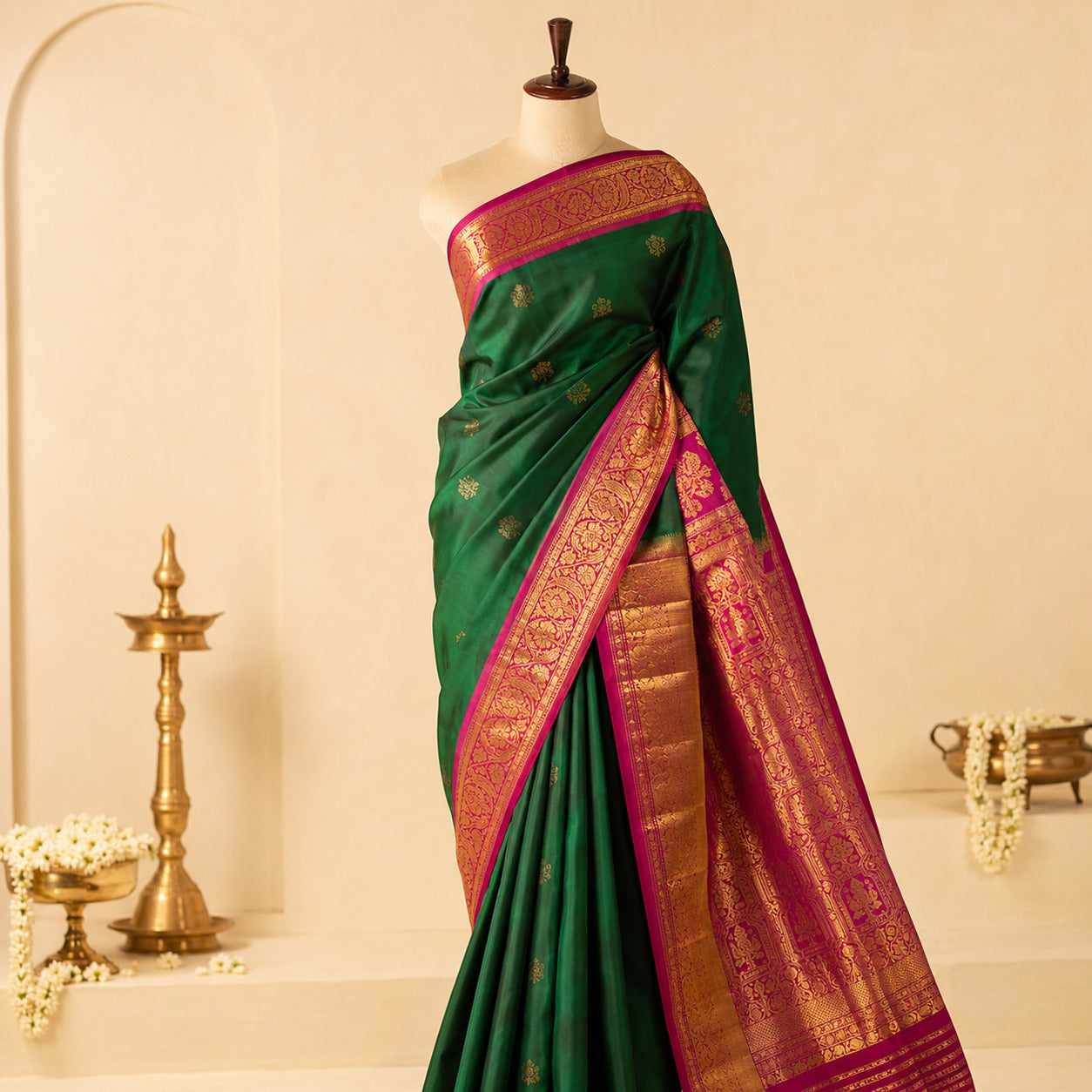 Kanjivaram Silk Saree - Emerald Magenta