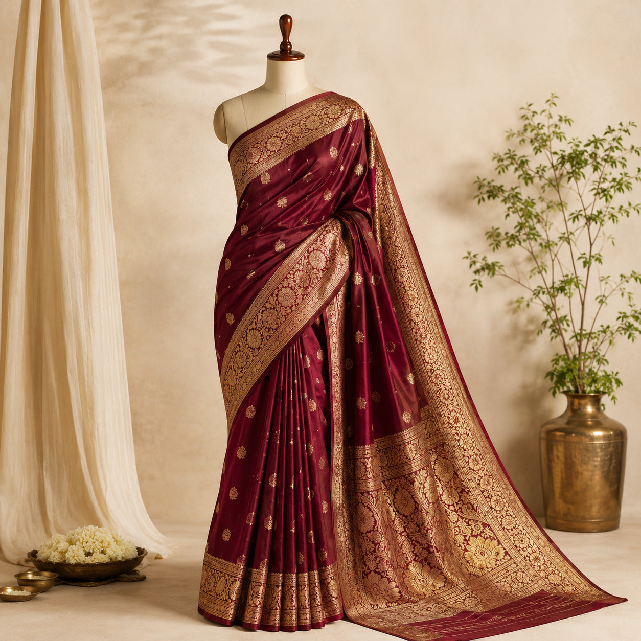 Banarasi Silk Saree - Maroon Gold