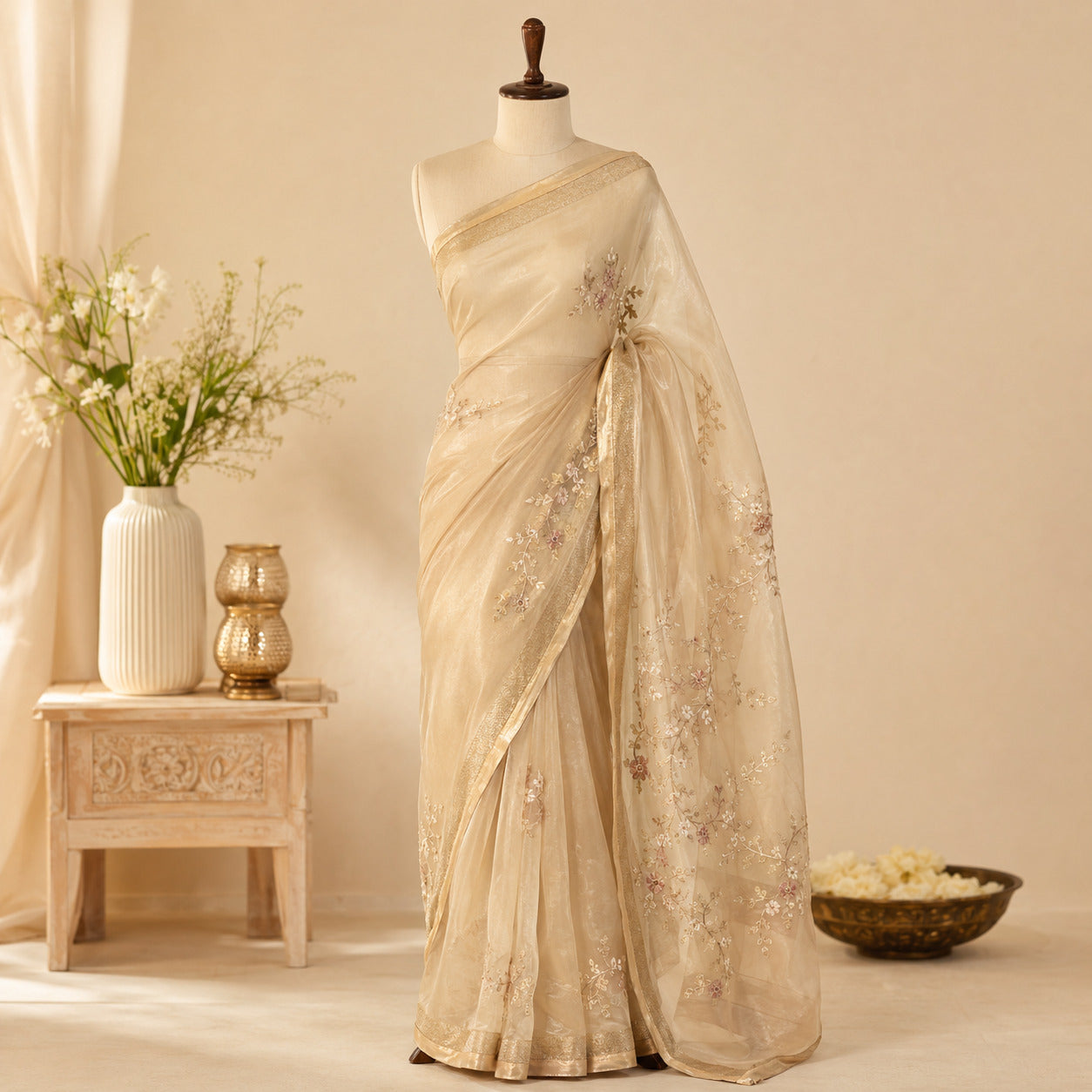 Organza Saree - Champagne Gold